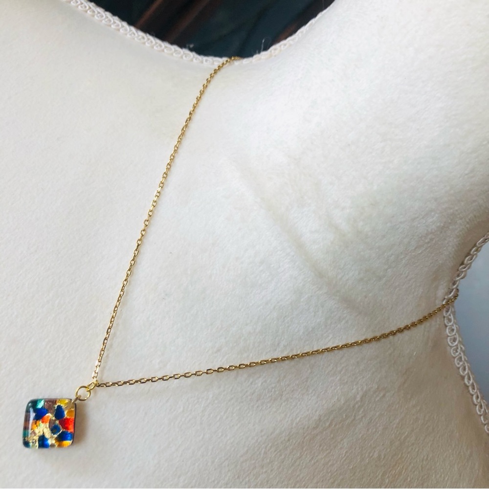 Hand crafted stained glass art pendant on chain necklace
